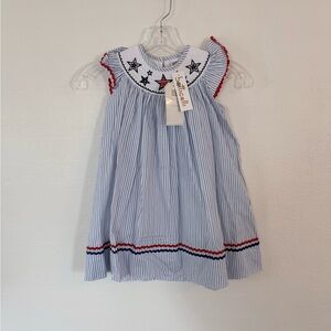 Wrenlee Blue Stripped Stars Bishop Girls Dress